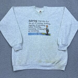 VTG Sweatshirt Funny Fishing Definition Sweater‎ Mens XL Gray Graphic USA Made